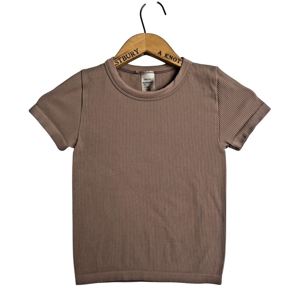 Aritzia SUNDAY BEST Seamless Short Sleeve Top Womens XS Brown Body Fit Slim